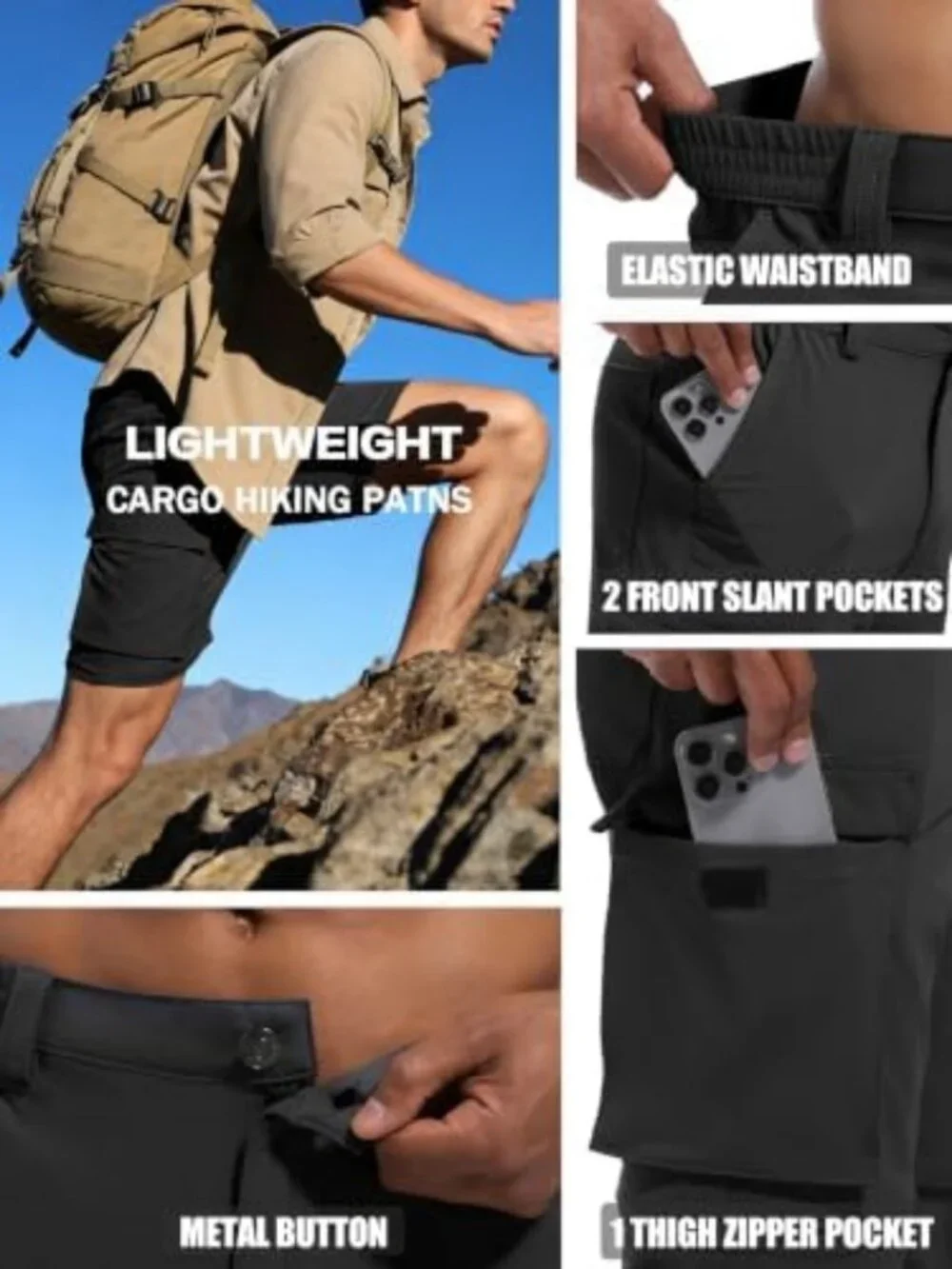 Lightweight Quick-Dry Waterproof Men's Convertible Hiking & Fishing Cargo Pants